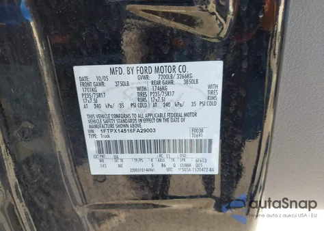 2006 Ford F-150 Fx4/Lariat/Xl/Xlt z USA, uszkodzony, nr VIN 1FTPX14516FA29003